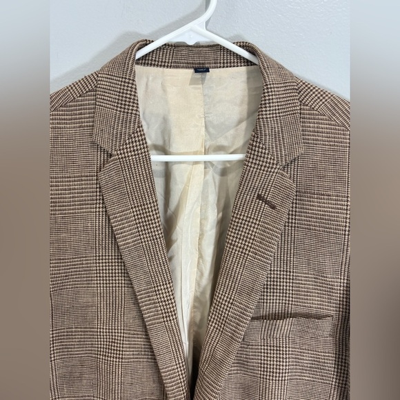 J Crew Brown Plaid Linen Cotton Blend Blazer Two Buttons Summer 44L - Picture 9 of 12